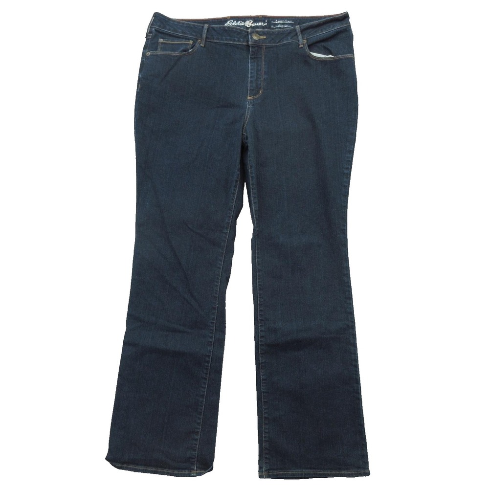 Eddie Bauer Jeans Womens 18 Dark Wash Boot Cut Slightly Curvy Stretch Denim